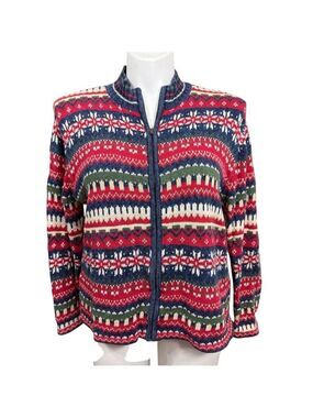 Heirloom‎ Collectibles Fair Isle Zip Cardigan Sweater Large Y2K